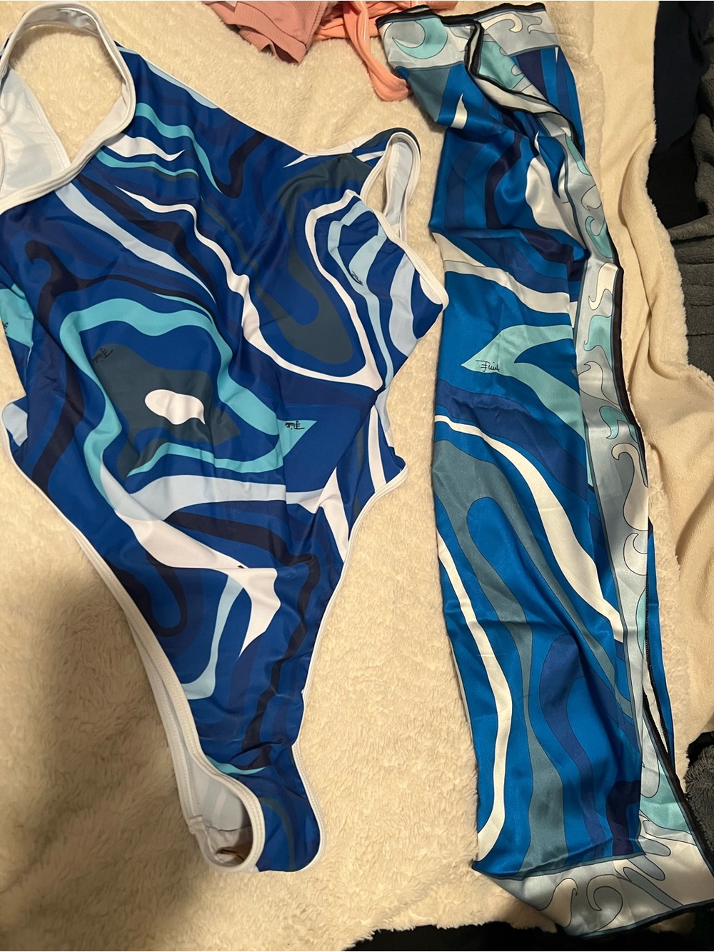 Pucci Blue Swirl One-Piece Swimsuit and Cover-Up Set